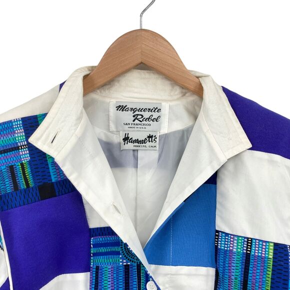 Vintage Marguerite Rubel Jacket Womens Small Blue White Patch Cotton GrandmaCore - Picture 9 of 16
